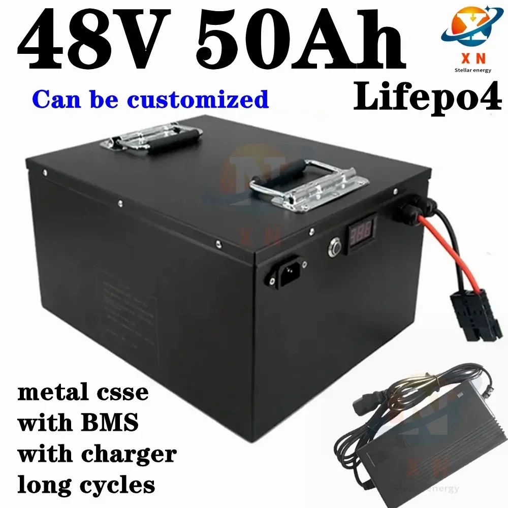 

Metal Case Deep Cycle 48V 50Ah Lifepo4 Lithium Battery With Strong Bms For Golf Cart Solar Storage System Agv+5A Charger