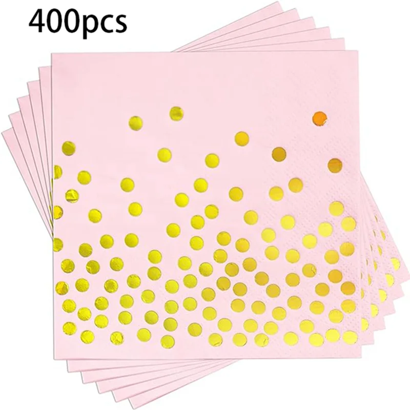

400 Count Disposable Napkins Pink & Gold Raw Wood Pulp For Birthday Dinner Memorial Wedding Party Supplies-AT64