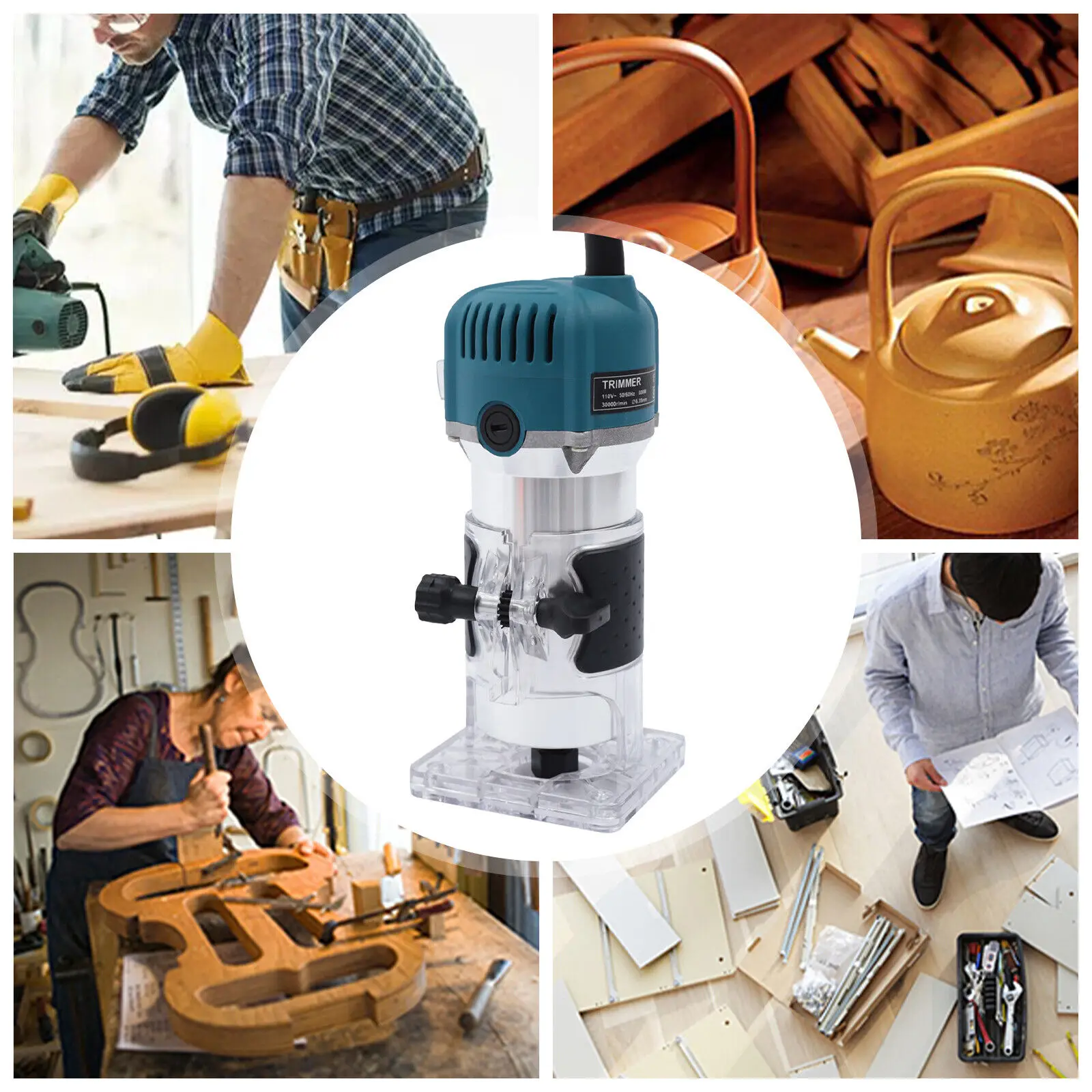 Elektrische Compacte Router Hout Trimmer Router Tool W/6 Variabele Snelheid Voor Het Steken Snijwerk 800W 110V