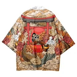 Japanese style Anime Damo Egg print Cardigan Kimono Loose Women Men Cosplay Yukata Harajuku Traditional Samurai Haori