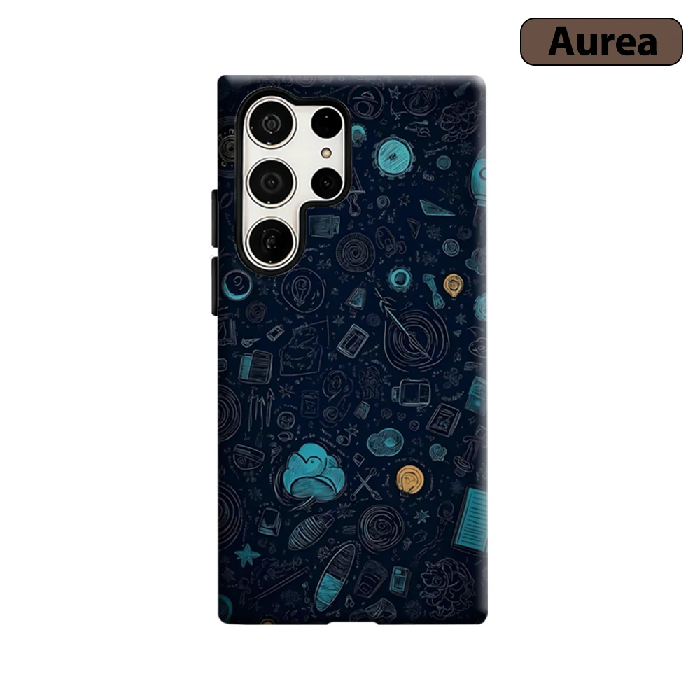 Midnight Sketch Phone Case for Samsung Galaxy S25 Ultra S24 S23 Ultra Plus Shockproof Double Layer Tough Back Cover