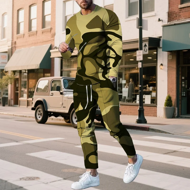 

2025 Spring and Autumn Fashion Hunting Camouflage Printed Men's Adult Long Sleeve Suit Daily Casual Street Sports Suit