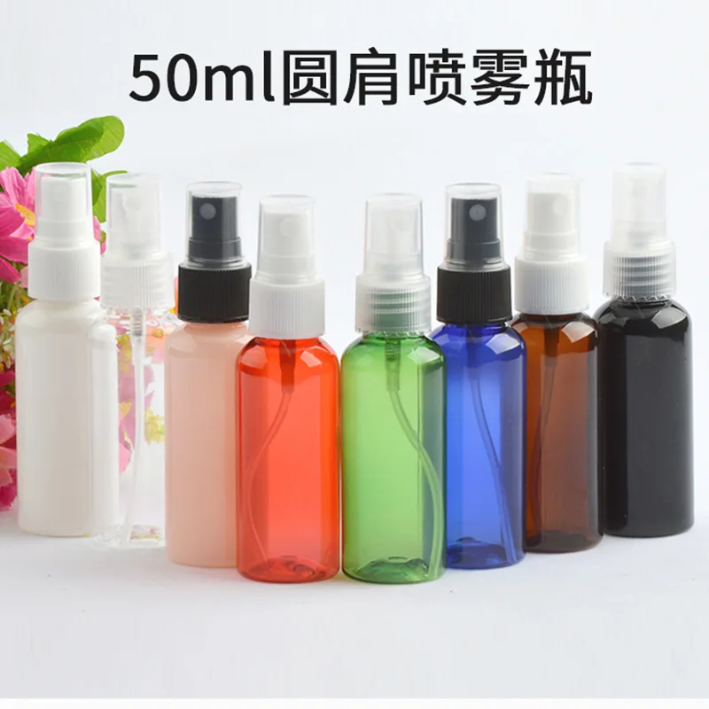 500 pz 50 ml Trasparente Rotondo PET Bottiglia di Plastica Spray Portatile 1.7 oz Contenitore di Profumo Vuoto Riutilizzabile Vasetti di Campioni Cosmetici Da Viaggio