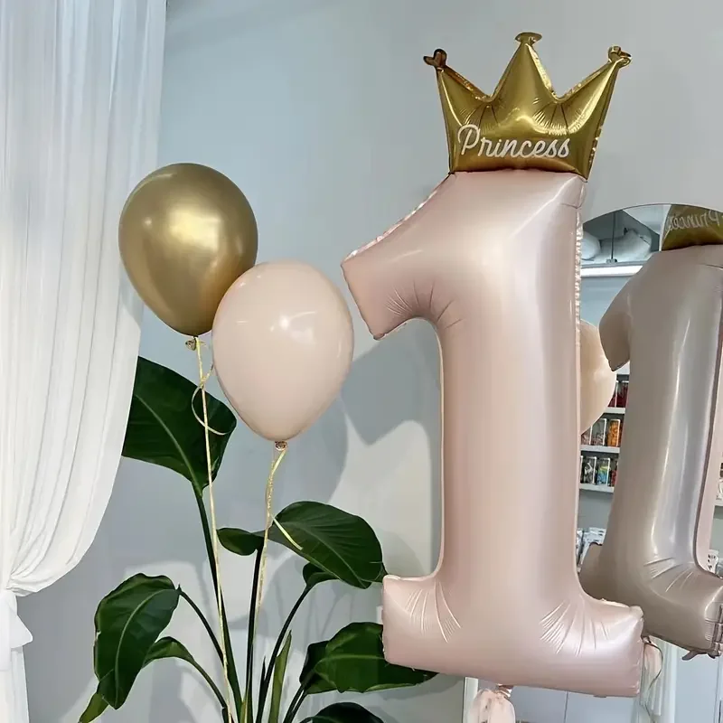 24pcs 1-year-old Crown Aluminum Film Balloon for Boys and Girls Birthday Party, One Year Decoration, Birthday Decoration Balloon