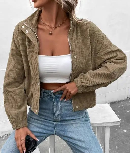 

Women's Coat 2025 Autumn Winter New Stand Collar Jacket Female Daily Clothing New Fashion Corduroy Short Jacket for Women
