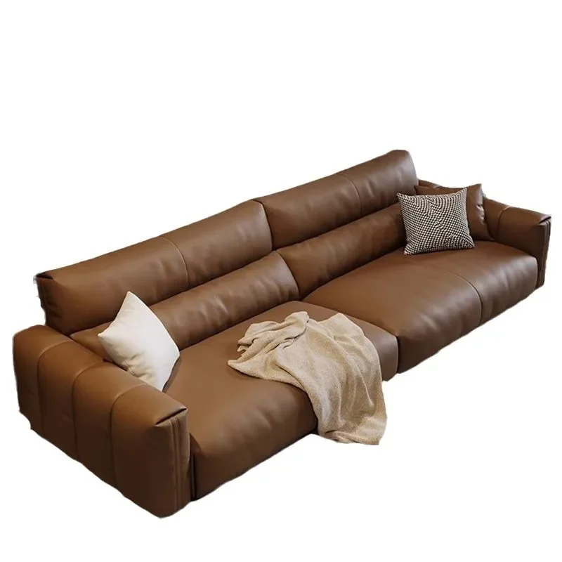 Italian minimalist first-layer cowhide leather sofa living room size retro leather sofa