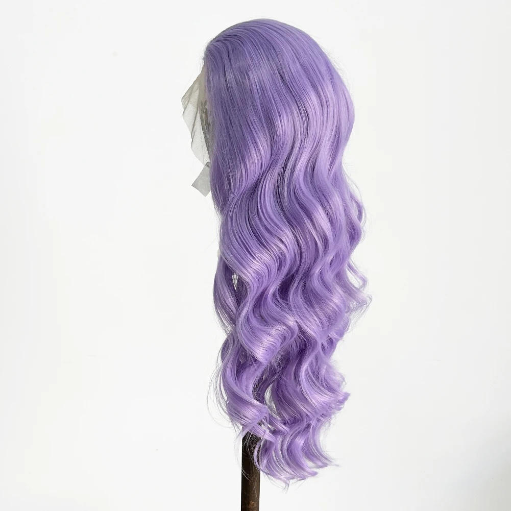 Purple Glueless Lace Wigs Synthetic Lace Front Wig Long Body Wave Free Part Heat Resistant Synthetic Hair Daily Use Cosplay Wig