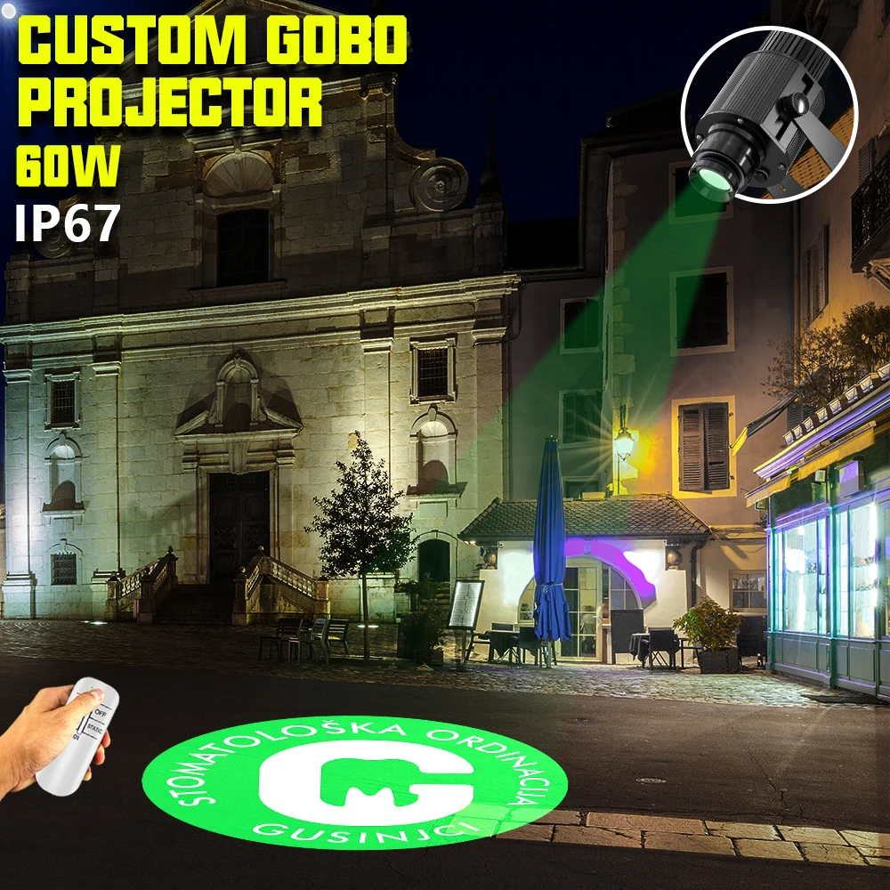 Custom Gobo 60W Advertising Light Party Outdoor Waterproof IP67 Image Romote Led Logo Projector Smart Bright Lamp Wedding Show