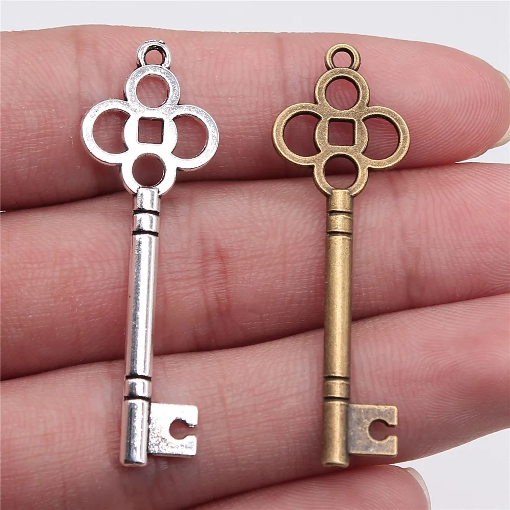 WYSIWYG 5pcs 46x15mm Antique Silver Color Antique Bronze Key Charms Findings Key Charms For Jewelry Making Key Charms