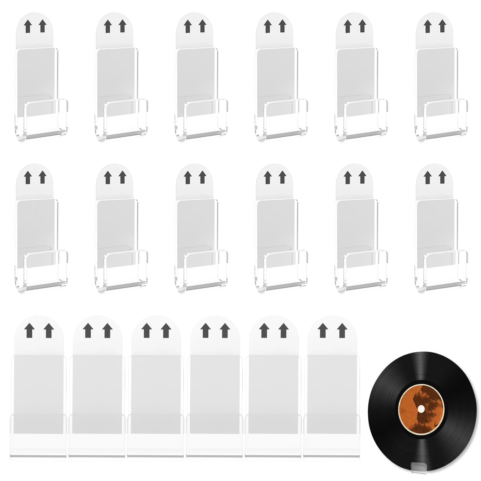 18Pcs Vinyl Records Wall Mount Self Adhesive Acrylic Records Holder Clear Vinyl Records Wall Display No Drill Vinyl Records