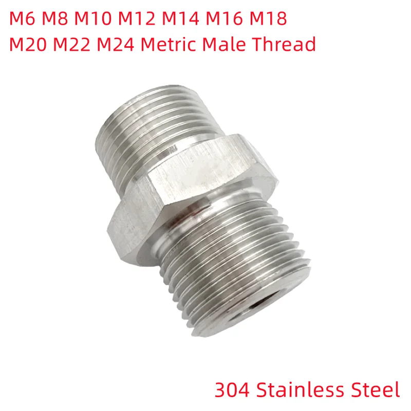 M6 M8 M10 M12 M14 M16 M18 M20 M22 Metric Male Thread 304 Stainless Steel High Pressure Pipe Fitting Equal Hex Nipple Connector