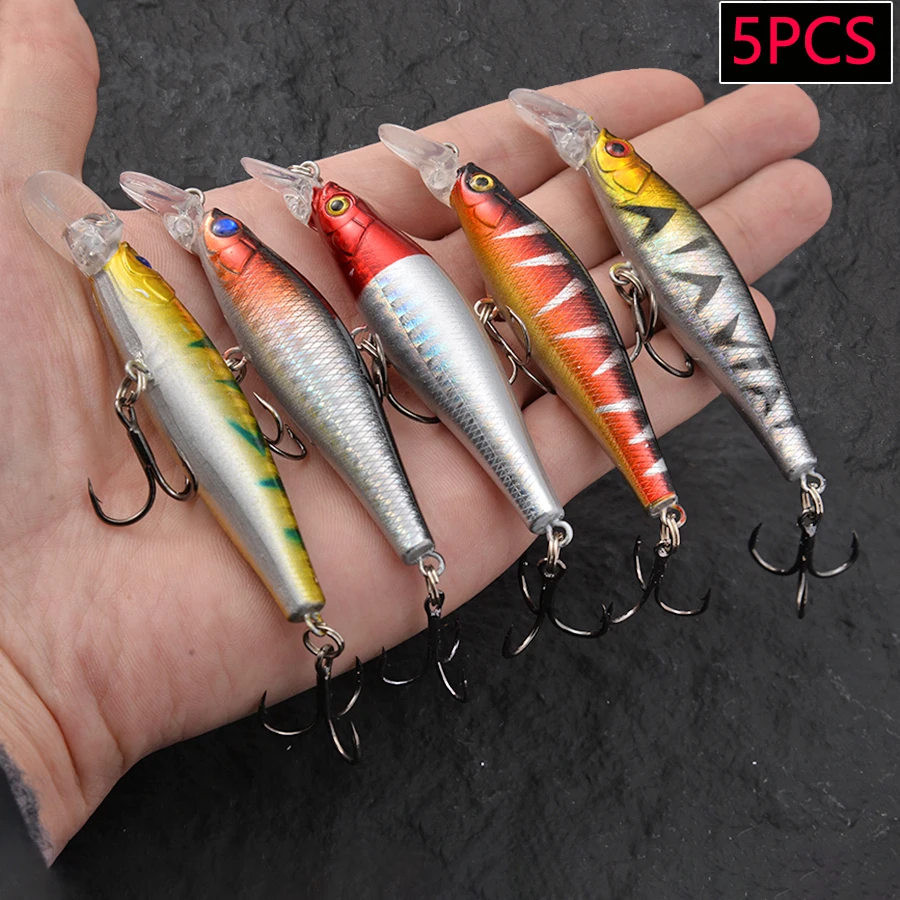 

5PCS Minnow All Sea Fishing Lure Pesca For Carp Fish Supplies Accessories Tackle Artificial Bait With 6# Hooks Crankbaits Trolls