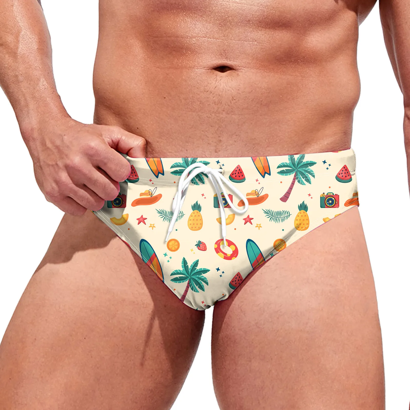 Calções de banho estampados respiráveis para homens, shorts moda praia, roupas finas, maiô, biquíni praia, cuecas e boxers, calções de natação, verão