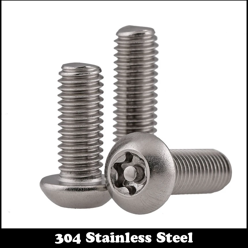 

M10 M10*20/25/30/50/55/60/70/80mm 304 Stainless Steel Torx 6 Six Lobe Pin In Round Pan Head Burglar Proof Bolt Machine Screw