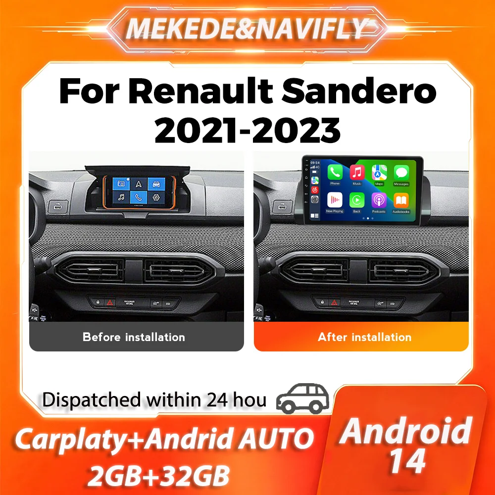 MEKEDE 2 Din Carplay für Renault Sandero 2021-2023 IPS-Bildschirm Autoradio GPS BT Autoradio Stereo Intelligentes Auto-DVD-Audiosystem