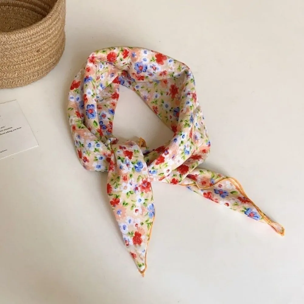 

3pcs/set Thin Fabric Floral Neck Scarf Colorful Elegant Printed Headscarf Turban Hair Band Flower Square Headband Holiday