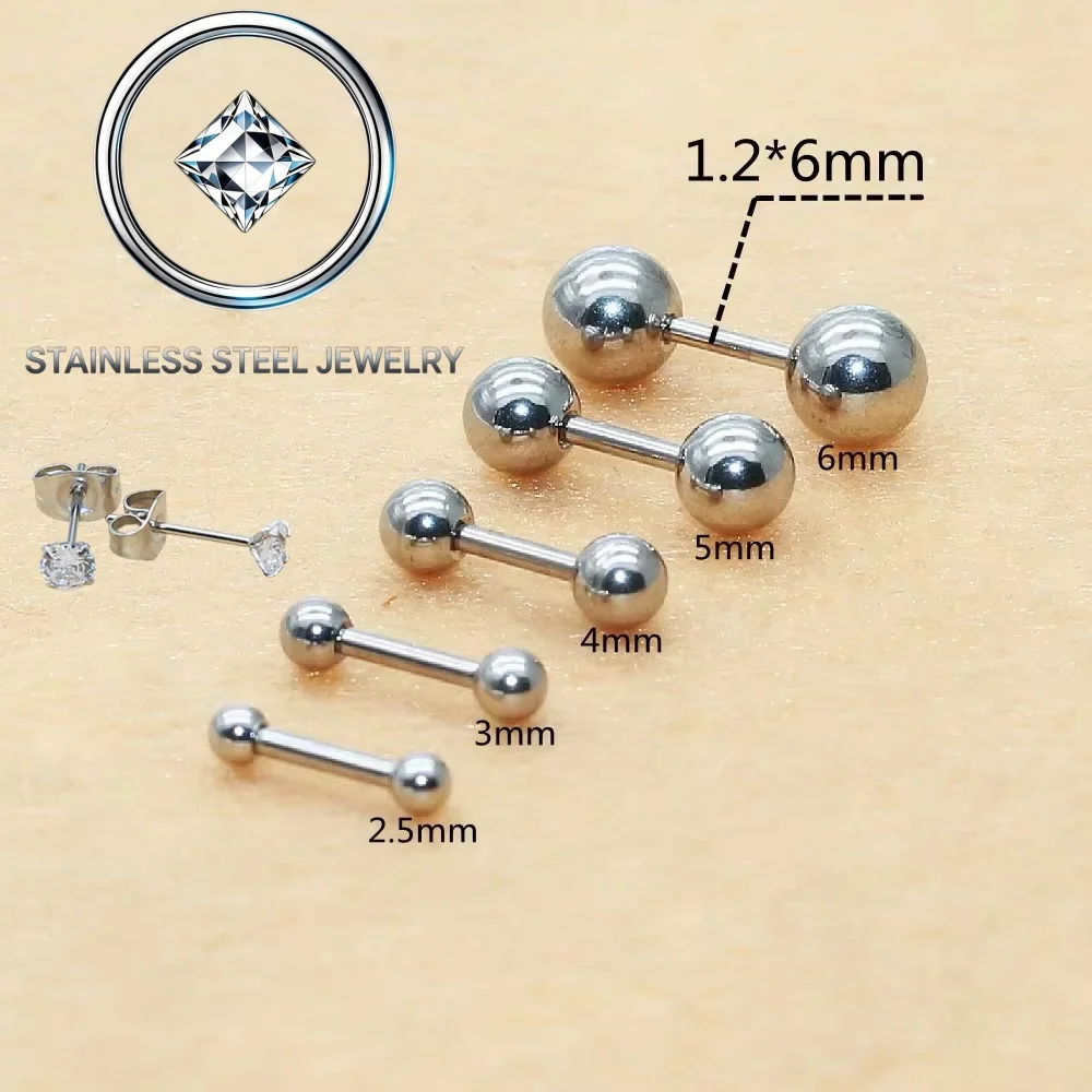 Hypoallergenic Stainless Steel Double Screw-back Small Round Ball Stud Earrings Delicate Brief Style IP Plating
