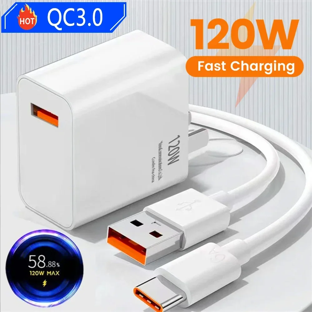 120W USB Charger QC3.0 USB C Type Fast Charging C Cable Wall Phone Charger Adapter For iPhone Huawei Samsung Xiaomi Quick Charge