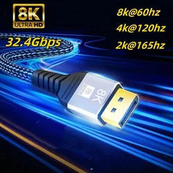 8K DP 1.4 Cable DisplayPort Cable 1.4 High Speed Display Port Cord 8K@60Hz 4K@120Hz 2K@165Hz HDR 10 32.4Gbps for HDTVs/Displays