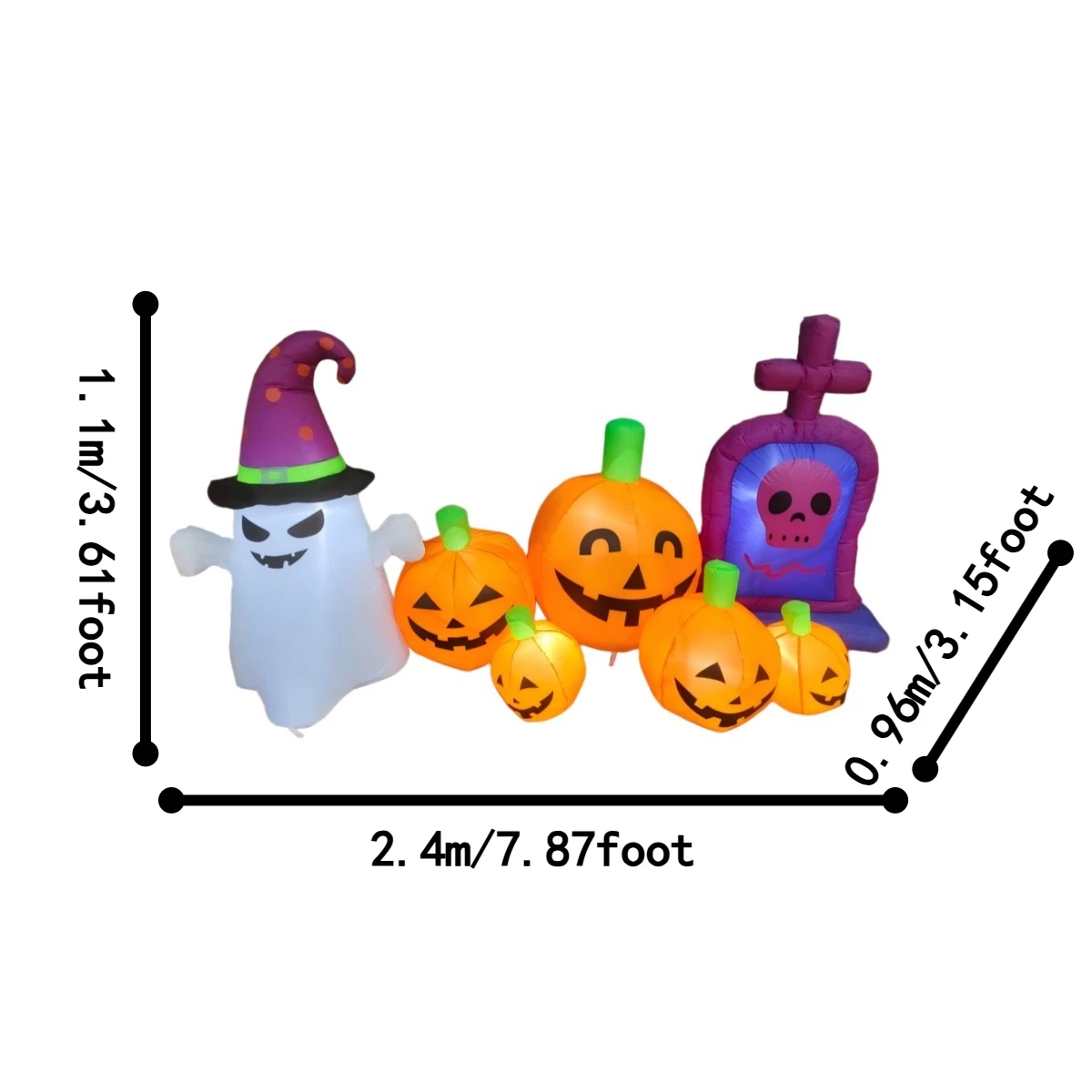Halloween Glowing Inflatable Combo Witch Ghost Pumpkins Tomb Waterproof Lawn  Party Garden Holiday Inflatable Scene Decoration