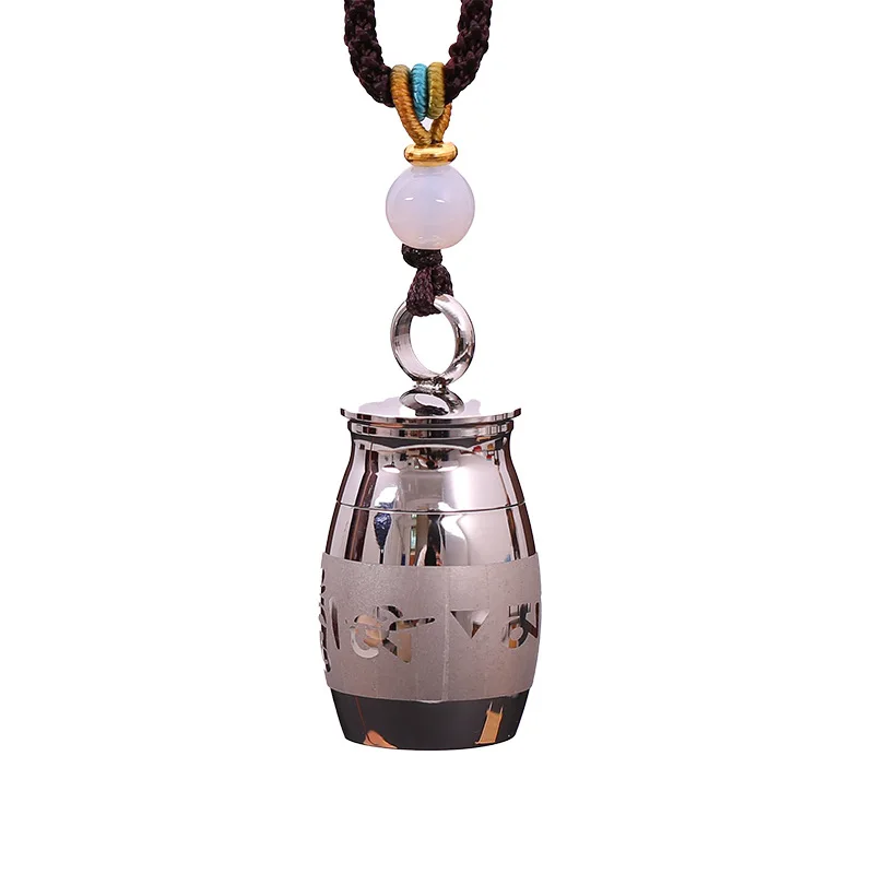 Chinese Style Six True Words Openable Hollow Lucky Blessing Pendant Necklace Stainless Steel Mini Pill Box Good Luck Fortune Amu - view 5