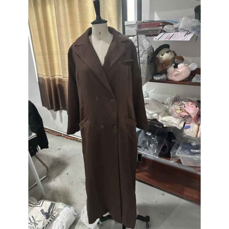 

Роскошный бренд, двубортное модное элегантное удобное новое женское осенне-зимнее ветровка с лацканами, длинное пальто, куртка, плащ
