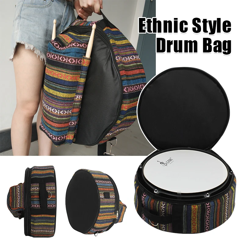 Ethnic Style Drum Bag with Outside Pockets Storage Pouch Instrument Accessories Small  Drum Bag Outdoor Carrying