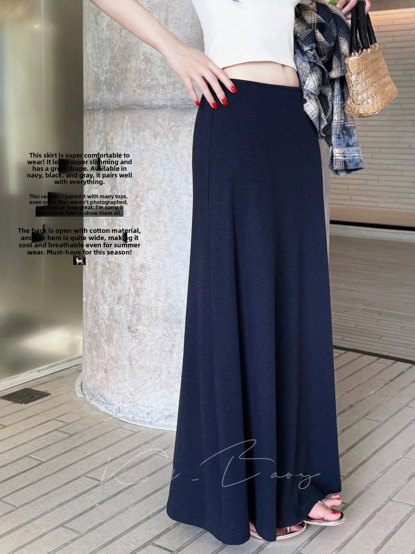 

Ladies' Straight Cut Loose Fit Summer Skirt mid Waist Design Back Split Casual Style Slimming Long Dress Elegant Draped