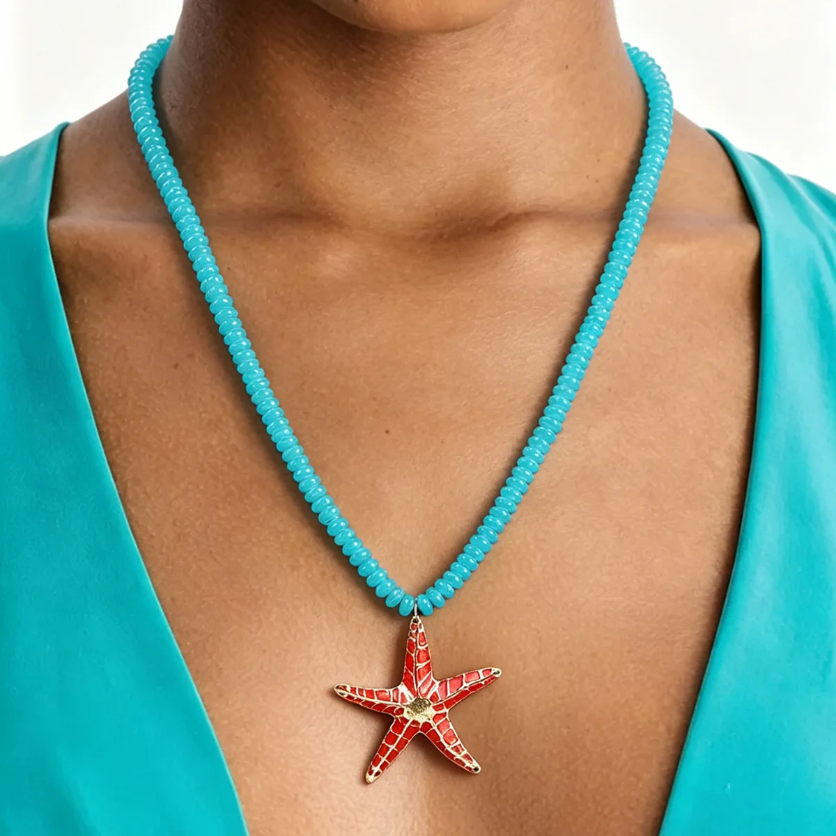 

Summer Vacation Style Beach Beading Starfish Crab Coral Pendant Necklace Women'sCreative Charm Holiday Party Accessories Gift