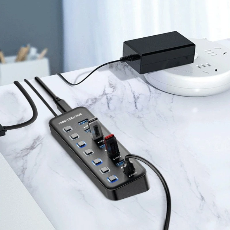 USB 3.0 Hub 4 Ports 7 Ports USB 3.0 Data Port Adapter 5Gbps High Speed Individual on/Off Switch Splitter USB Extension