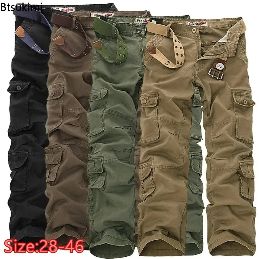 2026 Men\'s Military Cargo Pants Trend Multi-pockets Loose Cotton Casual Pants Overalls Army Tactical Trouser for Men Plus Size46