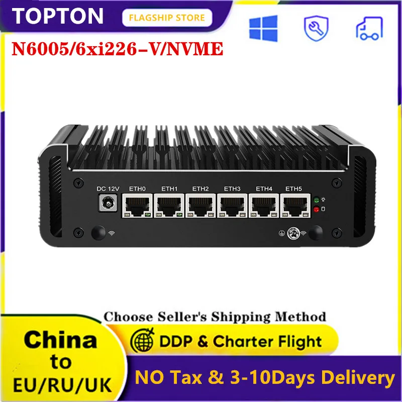 팬리스 미니 라우터 PC 6x 인텔 i226 2.5G LAN pfSense 방화벽 2.5G 라우터 펜티엄 N6005 2 * DDR4 NVMe SSD 2500M Nics 팬리스 라우터 AES-NI ESXi