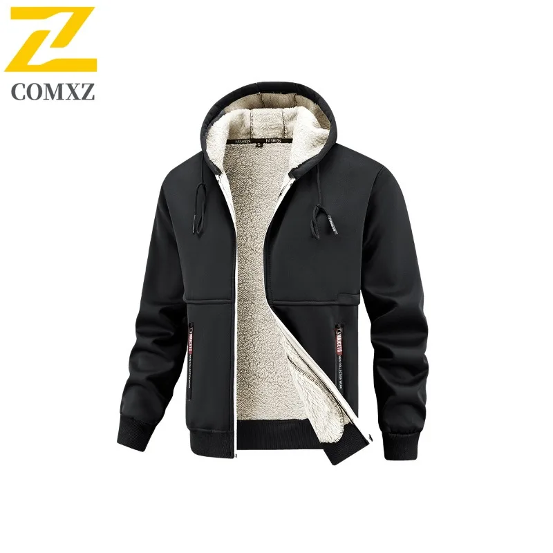 COMXZ الخريف والشتاء سترة مبطنة بالقطن معطف الصوف البربري للرجال عادية دافئة يندبروف سميكة الدافئة مقنعين سترة للرجال