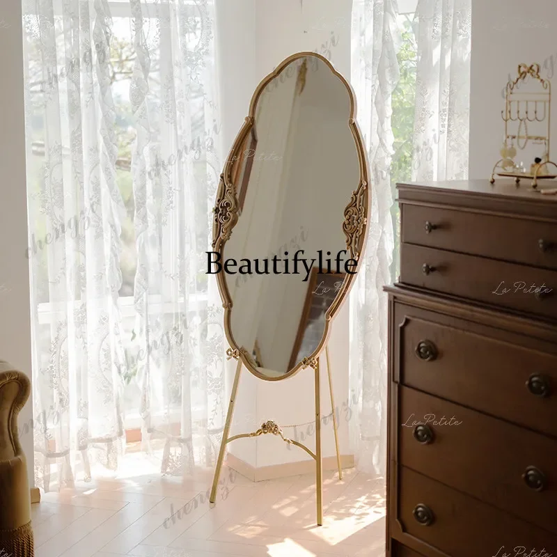 A4567Retro full-body mirror household wall makeup room dressing mirror medieval bedroom living room decoration shooting props