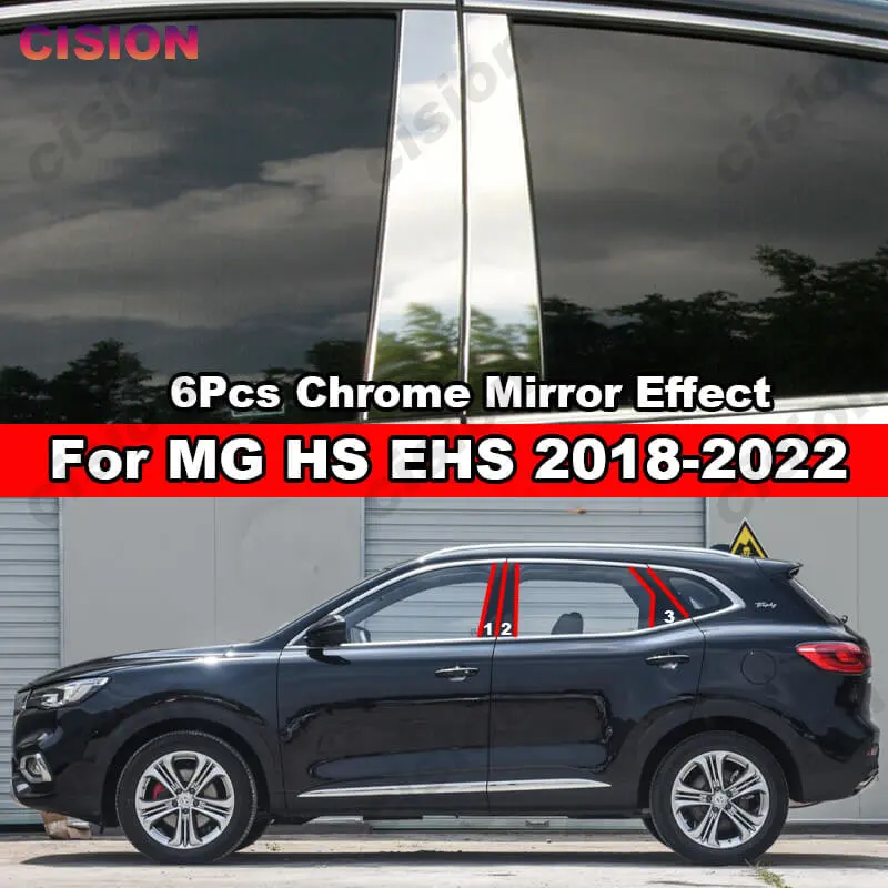 

For MG HS EHS 2018-2022 6Pcs Exterior Chrome Car Window Door Column B C Pillars Posts Cover Trim Stainless Steel Sticker Styling