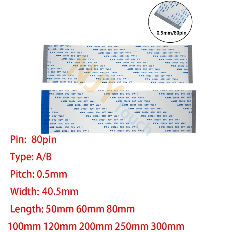 80Pin 0.5mm Pitch FFC FPC AWM 20624 80C 60V VW-1 A B Type Flat Flexible Cable 60/100/150/200/250/300/400mm