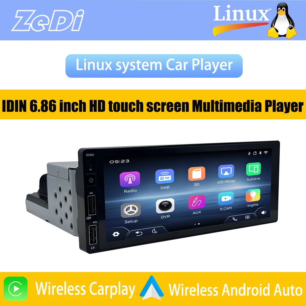 

For 1 din 6.86inch HD touch screen Multimedia Player 2026 New Linux System Wireless CarPlay FM Bluetooth Music Video Cameras