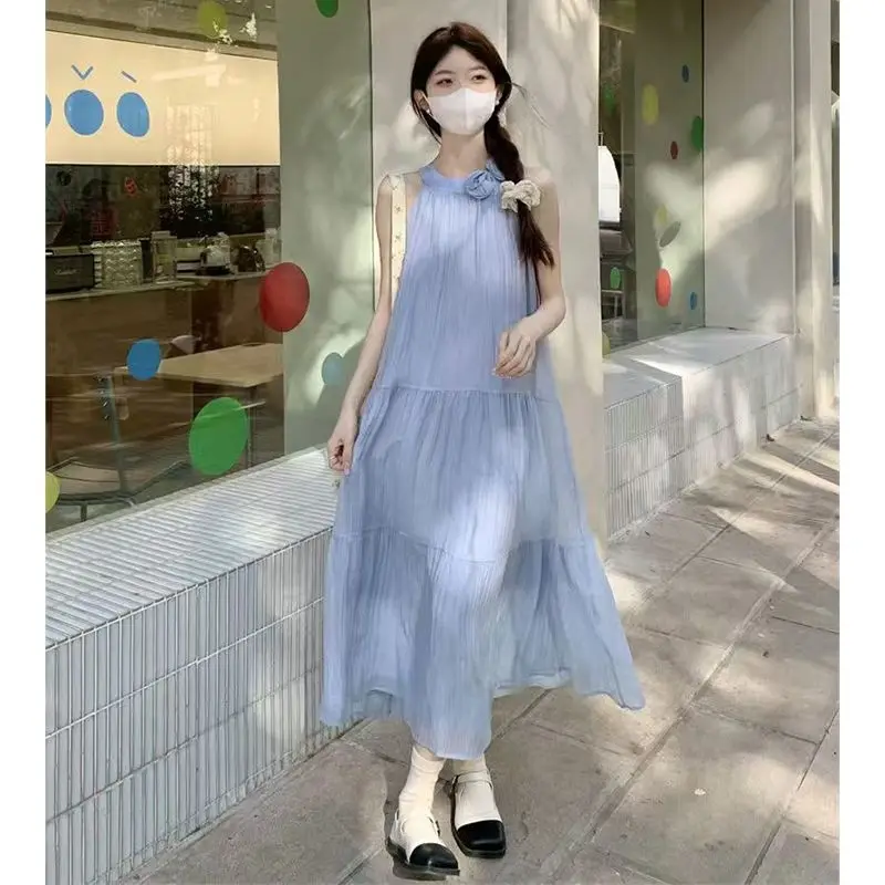 Robes femmes robe col en V été Modal smockage Applique cordon régulier station de sable vacances romantiques doux artistique quotidien