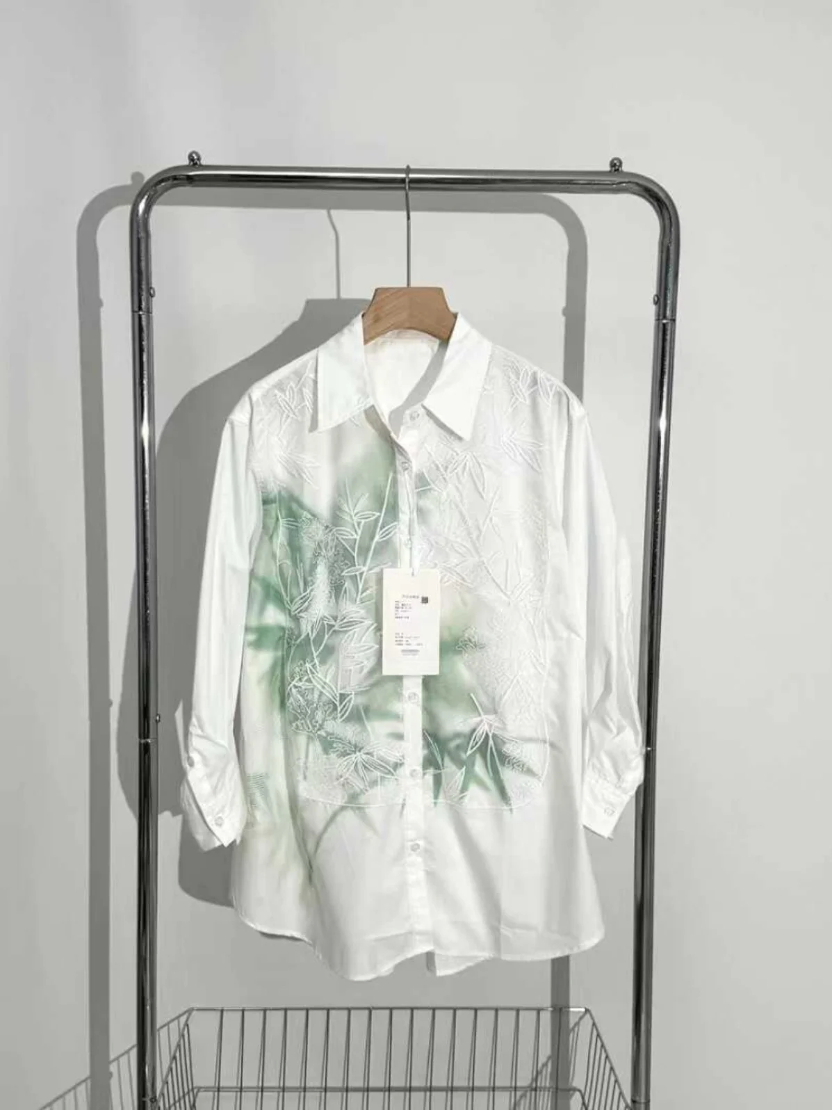 

Renewing Vintage Embroidered Lace irt New Chinese Sle Button up Long Sve Collar mid Length Polyester Blend Women'...