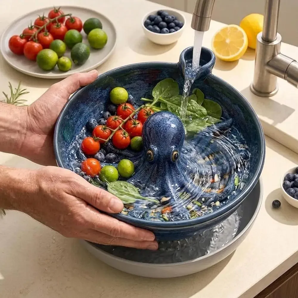 3D Printed Octopus Berry Colander, Spinner Rinse Bowl with Drain Holes, Berry Wash Bowl for Strawberries Blueberries Raspberries