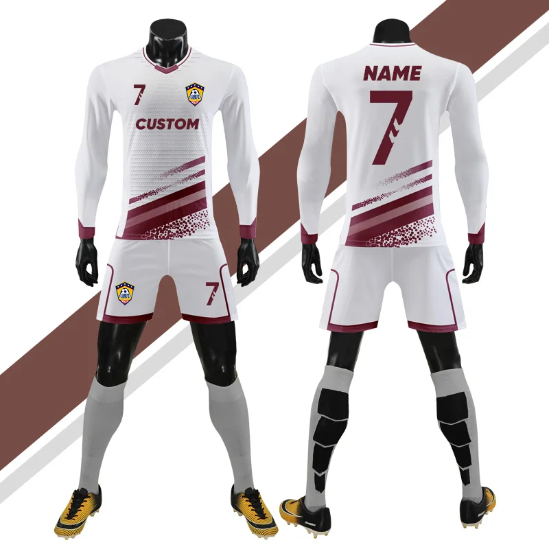 

Custom Sublimation Adults Long Sleeve Soccer Uniform Quick Dry Soccer Jersey Breathable Football Jersey Sets For Men WO-X1056