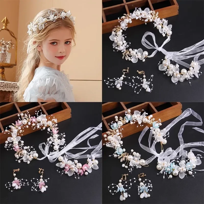 Children\'s Day Pearl Hairband Girl Performance Sweet Accessories Korean Version Super Immortal New Ribbon Flower Gift