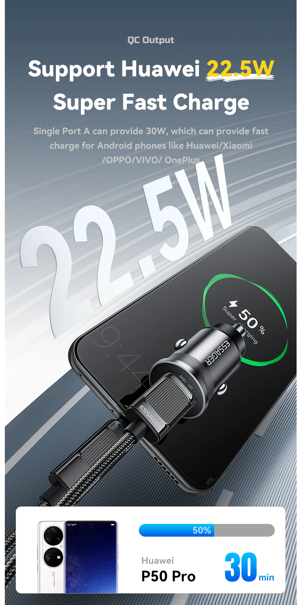 Essager 45W Mini USB Car Charger QC 3.0 PD 3.0 SCP AFC USB Type C Car Mobile Phone Charger For iPhone Huawei Samsung Xiaomi iPad