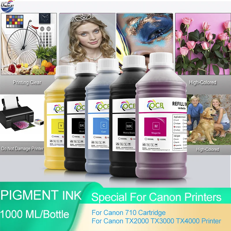 1000ml Pigment Ink For Canon 710 caitridge for Canon TX2000 TX3000 TX4000 Printer Refill Ink Free Shipping 5 Colors