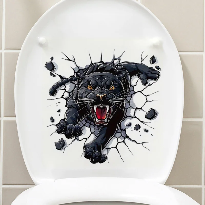 MT1194# Black Leopard Breaking Wall Sticker, Car, Bedroom, Bathroom Decoration Animal Stickers Outdoor Indoor Use