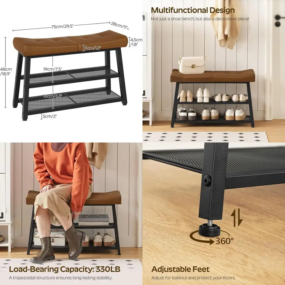 

3-х уровневая скамья для хранения обуви с подушкой для прихожей, прихожей или спальни коричневого и черного цвета HX02BV