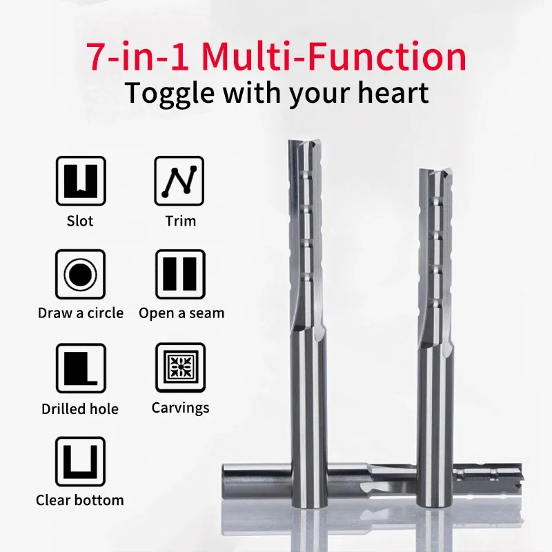 Chowmaster 3 Flutes TCT Trimming Straight Milling Cutter for MDF Plywood Chipboard Hard Wood Drill Engraving Router Bit Endmil