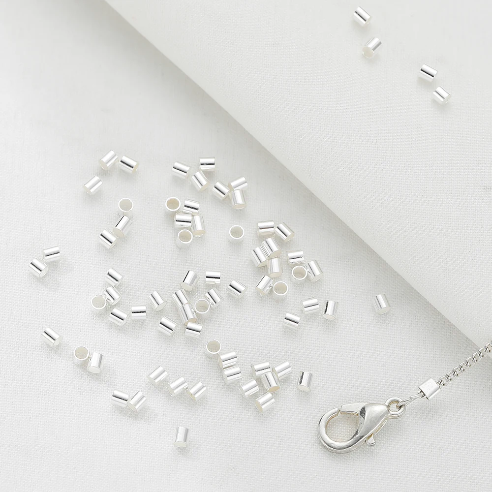 1g/pack 925 Sterling Silver 1.5/2mm Silver Color Round Tube Beads For DIY Jewelry Necklace Bracelets Making Accessories