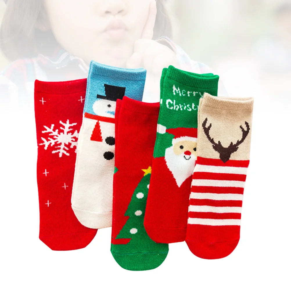 

5Pair Children Christmas Socks Warm Cotton Kids Winter Footwear 12-14Cm Fashion Comfortable Party Gift Kids Socks