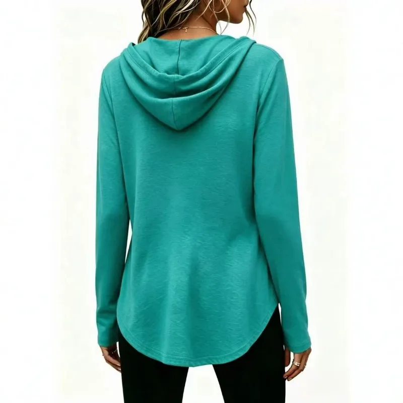 A New Cross-border Women's Casual V-neck Hoodie From Europe and America in Autumn Simple Versatile Women's Base Layer Comfort
